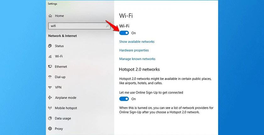 Kết nối wifi cho laptop Windows 10