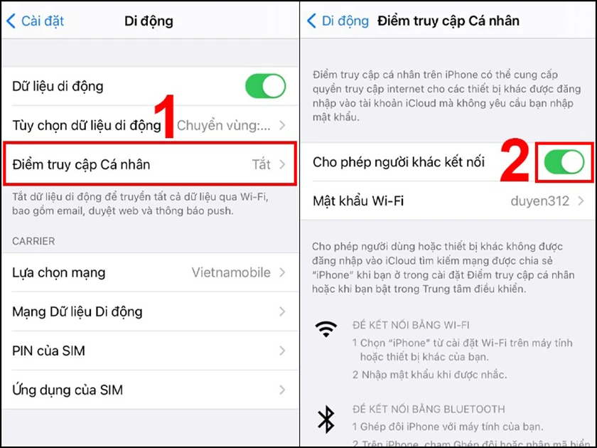 Cách phát wifi trên iPhone qua điểm truy cập cá nhân