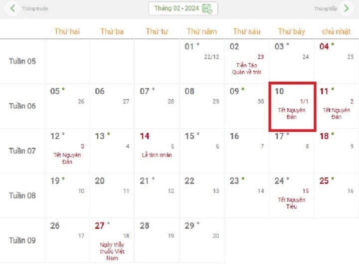 Tết Nguyên đán năm 2024 vào ngày nào? (Ảnh chụp màn hình)