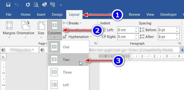 Cách chia đôi trang giấy theo chiều ngang trong word bằng two column